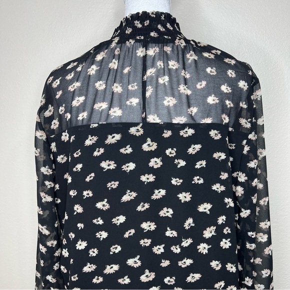 Madewell Black Seattle Floral Mistlight Mockneck Smocked Long Sleeve Dress - Picture 11 of 16